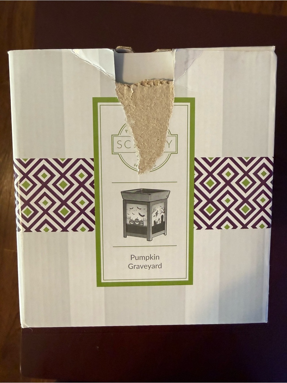 Scentsy Pumpkin Graveyard Warmer with Purple and Green Pattern